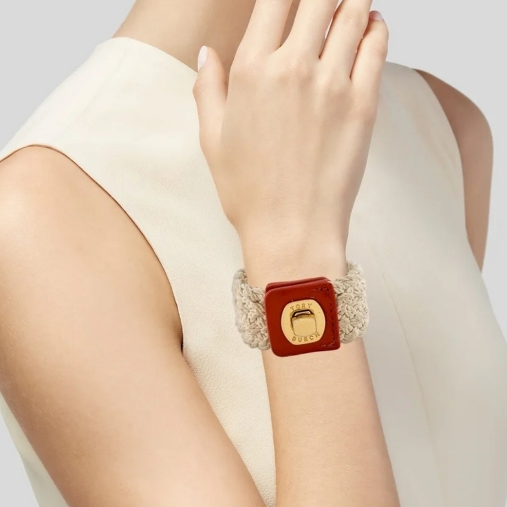 Tory Burch RARE Woven Turnlock Bracelet RED LEATHER - Picture 4 of 5